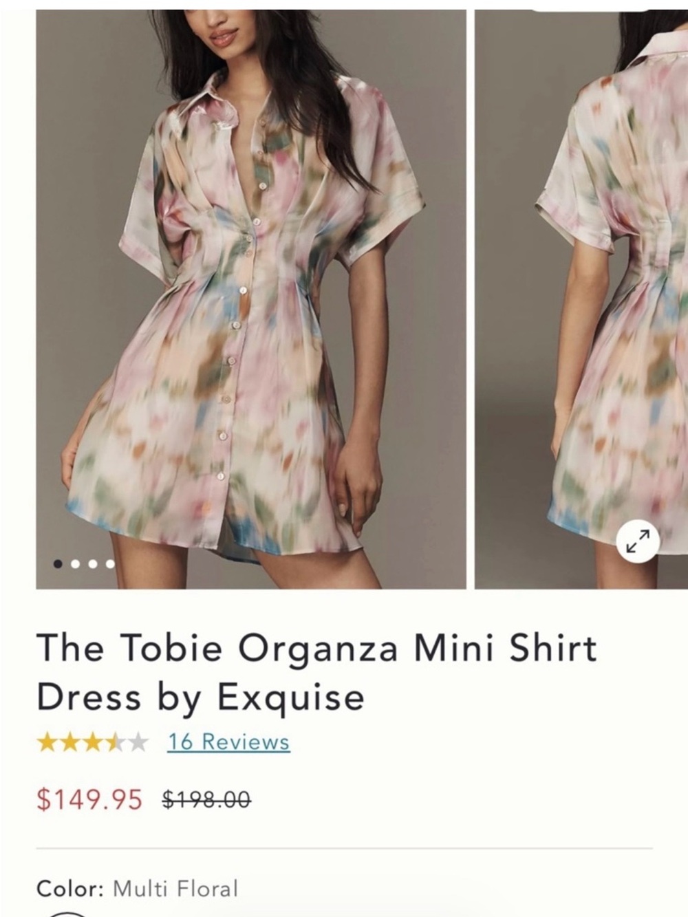 Anthropologie Multi Floral Organza Button-Front Mini Dress